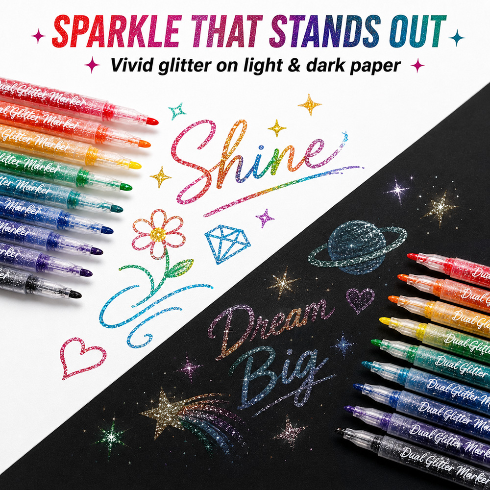 12Pcs Dual Tip Glitter Markers - Glitter Vinyl Roll ulasan dan harga
