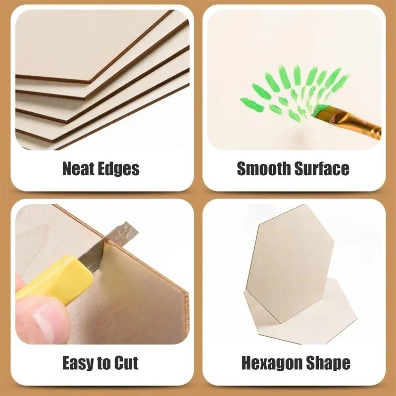 10-120mm Wooden Hexagon Blank  - Embellish Craft ulasan dan harga