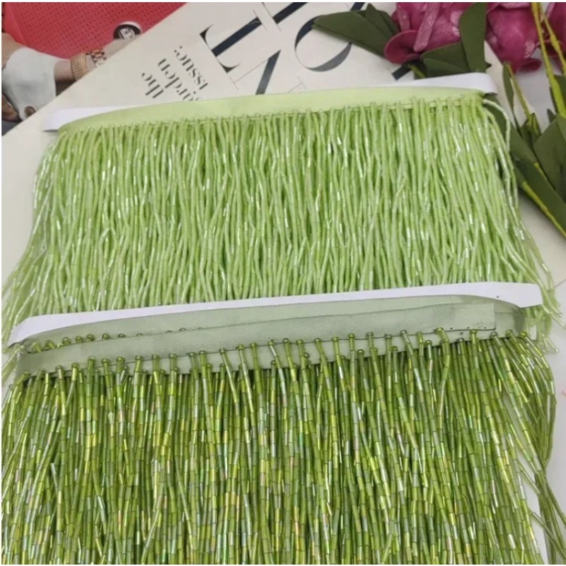 10CM Silver Red Bead Tube Tass - Beaded Trim Fringe ulasan dan harga