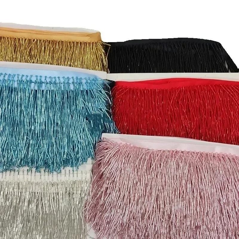 10CM Silver Red Bead Tube Tass - Beaded Trim Fringe ulasan dan harga