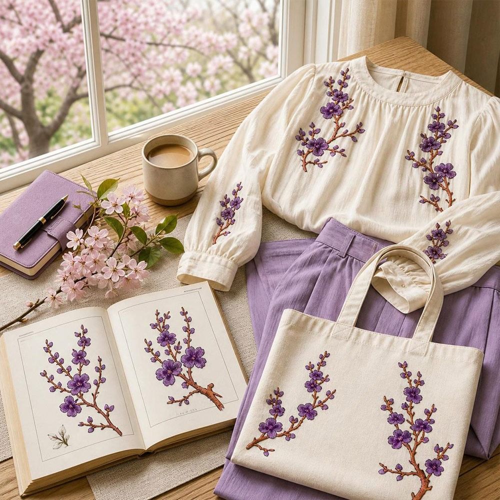 DIY Cherry Blossom Iron On Pat - Applique Patch Flower ulasan dan harga